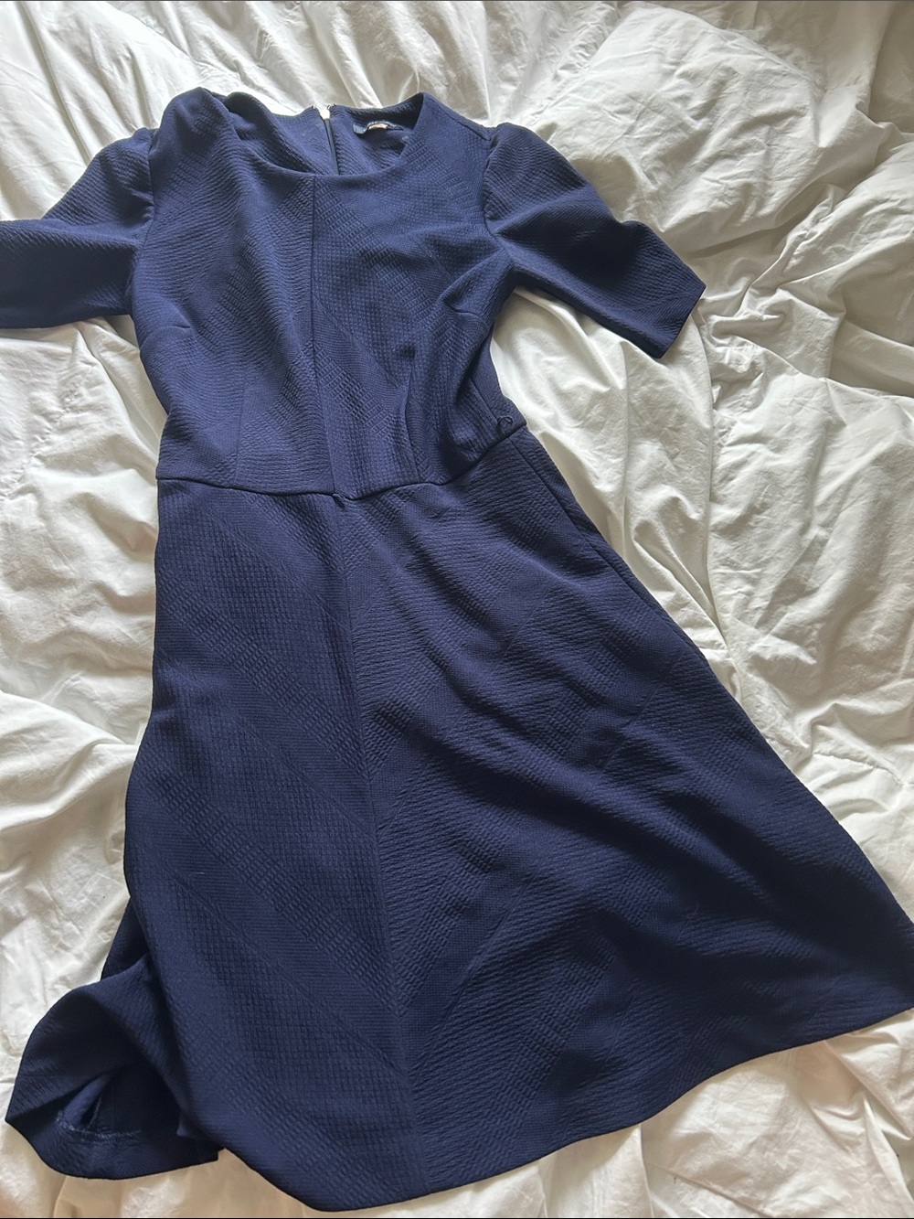 Tommy Hilfiger Navy Textured Midi Dress